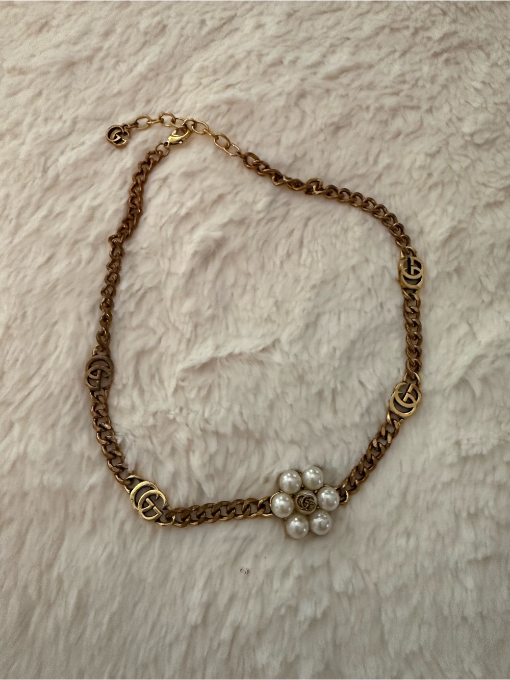 Macy's Gold Chain Necklace with Pearl Flower Pendant - Picture 5 of 7
